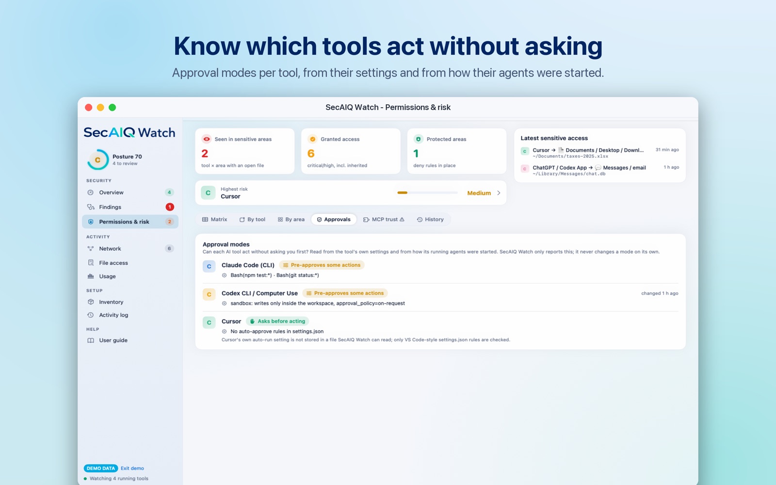 Approval modes: how freely each AI tool can act without asking you